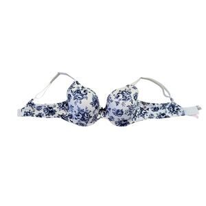 Victoria’s Secret Lined Perfect Coverage Bra 36D White Blue Floral